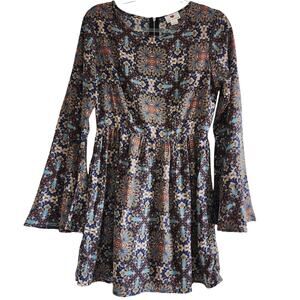 One Clothing Girls Bell Sleeved Boho Print Dress Size Large